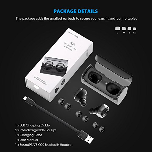 SoundPEATS Q29  Auriculares Bluetooth 4 1 sin cables inalambricos  est  reo  cancelaci  n de ruido con Mic  para deporte  color negro