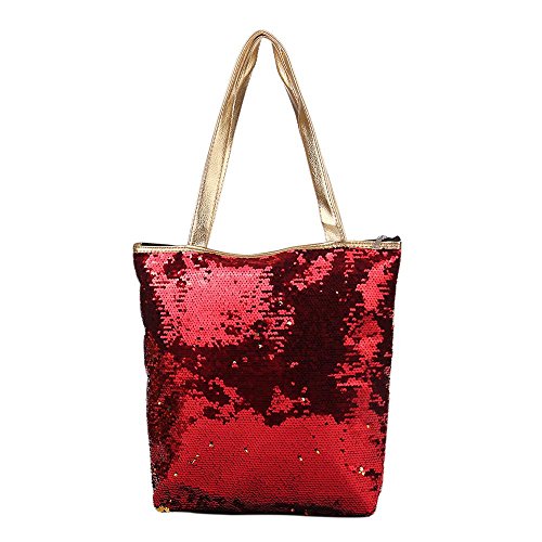 Preisvergleich Produktbild Huihong Damen Mädchen Mode Zwei Ton Pailletten Einkaufstasche Glitter Nixe Studentenschule Umhängetasche Handtasche mit Reißverschluss (A)