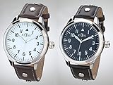 Herren-Armbanduhr, Quarzwerk, Armband braun und Zifferblatt wei