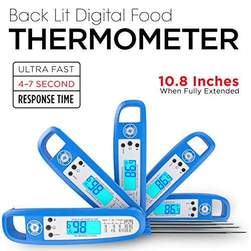 DIGITALES EINSTICHTHERMOMETER / GRILLTHERMOMETER / THERMOMETER für die Küche mit Hintergrundbeleuchtung: sehr schnell und präzis, perfekt zum kochen, backen – Gratis Temperaturtabelle für das Fleisch - 6
