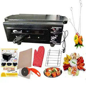 Hot Life Medium Regulator 1500W Electric Tandoor & Barbeque Grill with Steel SS Element More Free Gift Pizza Cutter Magic Cloth Recipe Book Hnd Gloves Skwers 4 Shocked Proof Rubber Legs