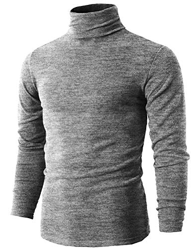 Men's Cotton Slim Fit T Shirt Long Sleeve Pullover with Roll Neckline