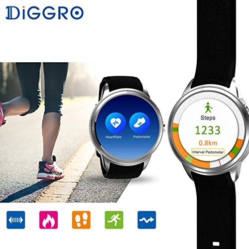 Diggro DI01 sia lo Smartwatch sia lo Smartphone, Supporto NANO SIM Card , Android 5.1 Quad Core, Supporto WIFI e Rete 3G, 2.0MP 720p HD Camera, GPS , Cardio Frequenzimetro, Pedometro, Distanza, Calorie, Monitor Sonno, Anti-Perso, Notifiche APP, WhatsApp, Facebook, Twitter, Instangram, Musica Player, Impermeabile Argento
