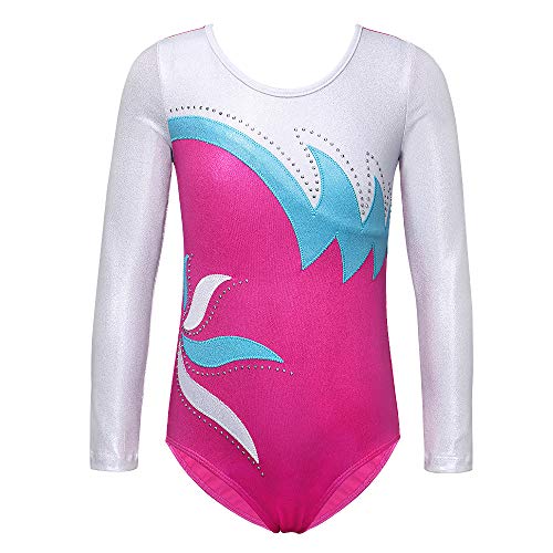 ZNYUNE Gymnastics Leotards for Girls Long Sleeve/Sleeveless Colorful Sparkle Athletic Ballet Dance Leotard for Kids 3-12 Years 197 HotPink 4A