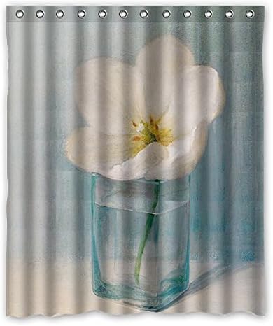 Hydroponics White Flower Polyester Fabric Waterproof Bathroom Shower Curtain - Retro Oil Painting Style 60"x72" (152cm x 183cm)