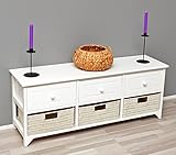Landhaus Kommode Schrank weiß Sideboard mit 3 Schubladen 3 Körbe Rosa Bezug NEU - 9