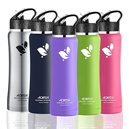 Trinkflasche Edelstahl Isolierte Wasserflasche 24oz Mouth Large Capacity Double Wall Design mit Leck Proof Flip Top Stroh Cap - Inklusive Wasserflaschen Beutel & Flasche Schnalle & Stroh Pinsel. Sport trinken Flasche ist BPA frei, umweltfreundlich und hält Eis über 24 Stunden 750ml-24oz Wasserflasche - Pulver Beschichtung Backen Handwerk. Beständig gegen Kratzer und leicht zu reinigen.
