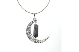 MINERAL IMPORT Colgante Luna con Shungit - Baño de Plata Minerales y Cristales, Belleza energética, Meditacion, Amuletos Espirituales