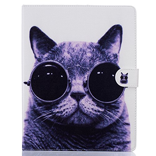 iPad 2 iPad 3 iPad 4 Hülle, DEENOR Bunt Painting und Stilvoll Brieftasche Tasche PU Leder Flip Protective Stand Tasche Schutzhülle Hülle für Apple iPad 2 iPad 3 iPad 4 Generation.[Glasses Cat] - 2