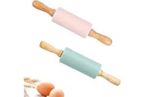 YINGLUOEU 2 Pezzi Mattarellos In Silicone Mattarello di Cucina Antiaderente Mattarello con Manici In Legno per Pasticceria Cottura Pasta Sfoglia Bambini