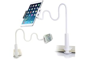GVEFIVME Gooseneck Tablet Holder, Universal Tablet Stand : 360 Flexible Lazy Arm Holder Clamp Mount Bracket Bed for 4.7~10.5" Pad Air Pro mini,Tablet, Phone, more Devices (White) 1