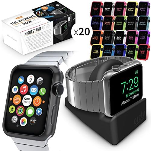 Orzly Watch Series 3 Pack, ULTIMATE PACK for Apple Watch Series 3 & Series 2 (38 MM) - Includes Compact Stand AND 20 FacePlates [Protective Apple Watch 3 Cases] in Assorted Colour Multi-Pack