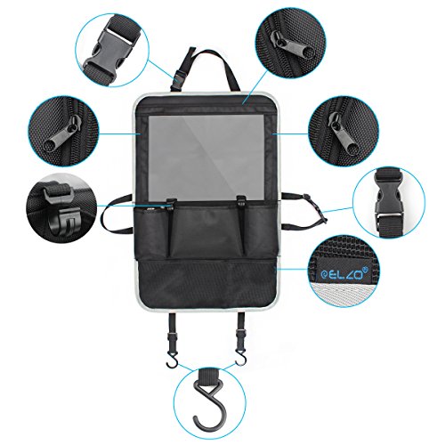 Elzo [Berührungsempfindlicher Bildschirm Tablette Halter] E353 Auto-Rücksitz-Organisator, Tragbare Aufbewahrungstasche, Sitz Rückenschutz für Auto / SUV / Kofferraum, Conceal Zipper für Kopfhörer & USB-Kabel – Reise, Wochenendreise - 8