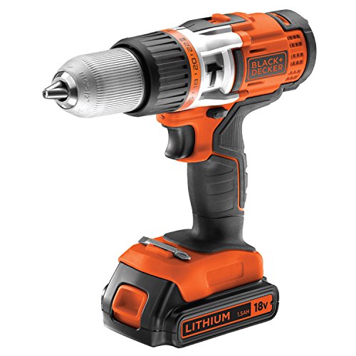 Black+Decker EGBHP188BSA-QW - Kit: Taladro percutor 18V con 2 baterías, 2,0Ah Litio + 10 accesorios y bolsa de transporte