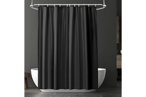 URAQT Zasłona prysznicowa, odporna na pleśń, ulepszona tkanina PEVA, wodoodporna, odporna na pleśń, zasłona prysznicowa z 12 haczykami, czarna, z metalowymi nierdzewnymi oczkami, 180 x 180 cm