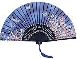 niceEshop(TM) Weiß Schmetterling Rosa Blume Spitze Bambus Faltbar Handfächer