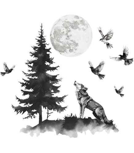 SUPERDANT Muursticker zwart-wit bosherten Mountain Sun Bird Bear Eekhoorn Muursticker Vinyl Wanddecoratie voor Kinderkamer Slaapkamer