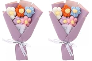 DONGKER Bouquet de Fleurs 2 Pièces,Bouquet de Fleurs au Crochet,Kit de Bouquet au Crochet Coloré pour la Saint-Valentin,Décoration de Maison,Célébration,Fête de Noël,Anniversaire