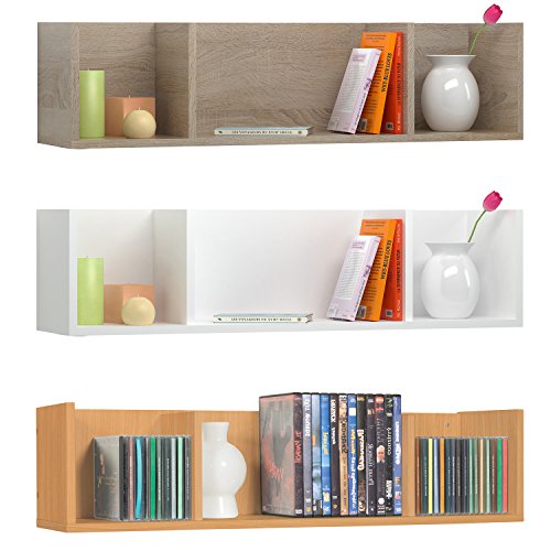 Wandregal Hängeregal Bücherregal CD DVD Regal Rack Badregal in Buche 75 x 18 x 18 cm (Buche) - 2