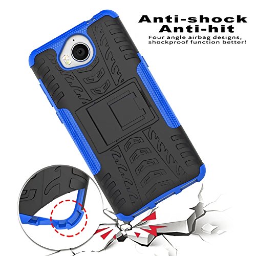 SMTR Huawei Y6 2017 Funda   Heavy Duty  H  brida Rugged Armor Case Choque Absorci  n Protecci  n Dual Layer Bumper Carcasa con pata de Cabra para Huawei Y6 2017 blanco