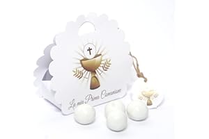 Mr Pubblicità 25+25 pezzi - Scatoline Bomboniere Prima Comunione Portaconfetti n. 25 pz + Tag Bigliettini per Bomboniera o per fazzoletti 25 pezzi - Calice