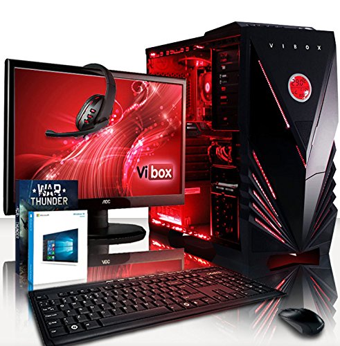 VIBOX Centre Komplett-PC Paket 8 Gaming PC - 3,3GHz Intel Pentium Dual Core CPU, GT 710 GPU, preiswerte, Desktop Gamer Computer mit Spielgutschein, 22" HD Monitor, Tastatur & Mouse Set (DE QWERTZ), Windows 10, Rot Innenbeleuchtung, lebenslange Garantie* (3,3GHz schneller Intel Pentium G3260 Dual-Core-CPU-Prozessor, Nvidia GeForce GT 710 2GB Grafikkarte GPU, 8GB DDR3 1600MHz RAM, 500GB SATA III HDD 7200rpm Festplatte, 400W 85+ Netzteil, Vibox rotes Gaming Gehäuse, Intel B250 Mainboard)