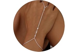 Dochais Gold Hand Chain Bracelets For Women,14K Gold Plated Ring Bracelet Hand Chain With Cubic Zircon, Dainty Stackable Silver Link Chain Trendy Bracelets Hand Jewelry Gifts