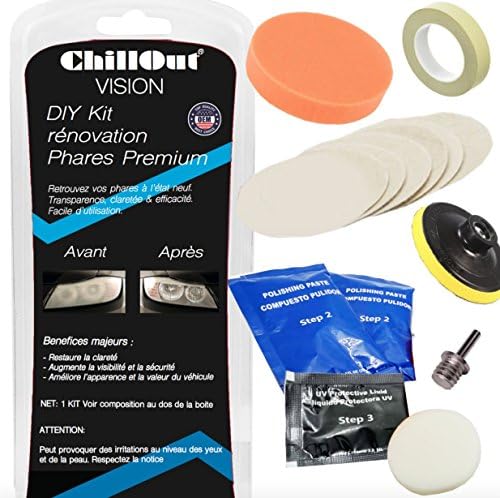 ChillOut® Headlight restoration kit with polishing kit restore cloudy, yellowed or tarnish optical