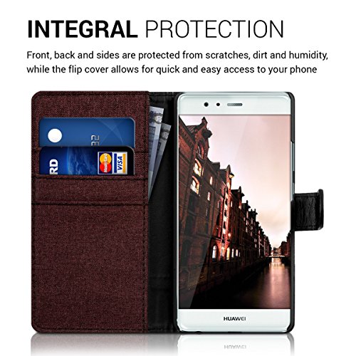 kwmobile Funda para Huawei P9 - Wallet Case plegable de cuero sint  tico - Cover con tapa tarjetero y soporte en rojo oscuro negro