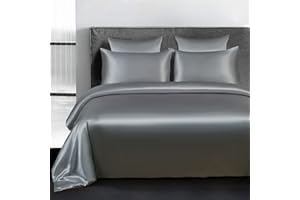 ‎OMELA Omela Bettwäsche Satin 135x200 Grau Einfarbig Glatt Glänzend Bettbezug mit Reißverschluss 2 Teilig 100% Glanzsatin Polyester Sommerbettwäsche Set Kissenbezug 80x80 cm