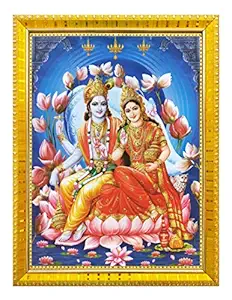 Koshtak Vishnu laxmi ji Giving Blessing Photo Frame with Laminated Poster for puja Room Temple Worship/Wall Hanging/Gift/Home Decor (30 x 23 cm)