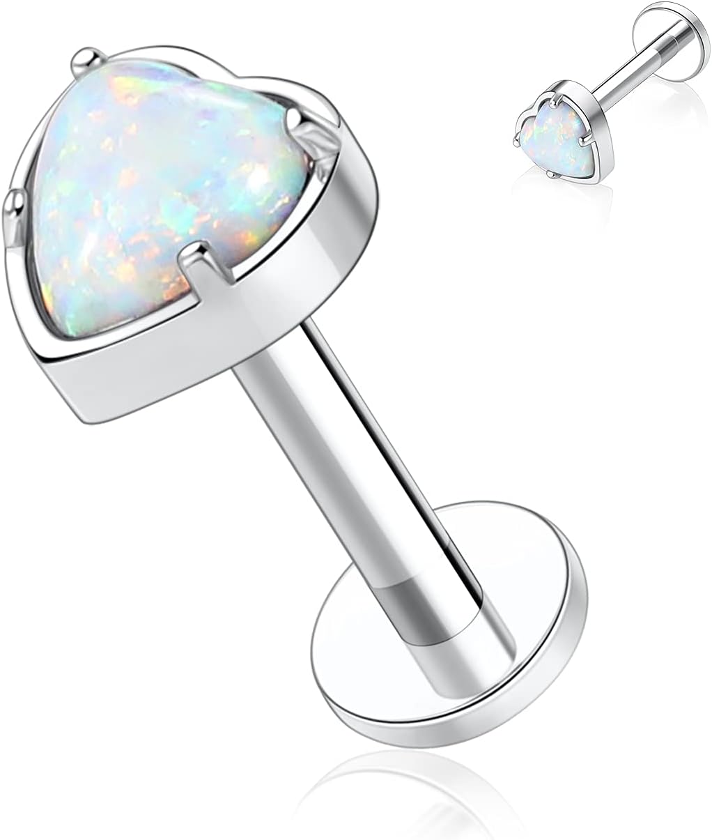 AROWRO 16G Labret Studs Lip Rings G23 Titanium Monroe Lip Piercing Jewelry Internally Threaded Helix Tragus Cartilage Conch Earring Women Girls Piercing Jewelry CZ Opal