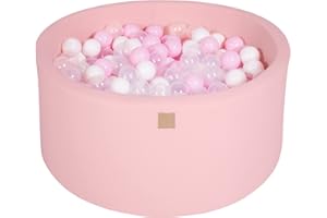 MEOWBABY Piscine À Balles pour Bébé - Rond 90x40cm Piscine a Balle pour Enfant avec 300 Balle, Coton, Rose Clair: Blanc/Rose Pastel/Transparent