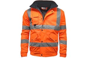 Golomak® Hi Vis Viz Bomber Jacket High Visibility Workwear Safety Security Hooded Padded Waterproof Taped Seams Work Wear Coat Top Plus Size S-4XL