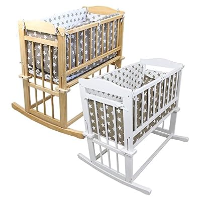 Monsieur Bébé ® Berceau 40 x 80 cm + tour de lit et linge de lit - Mode bascule ou roulette - Bois naturel - Norme NF EN1130 -1 et 2