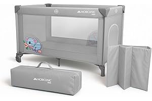 Mobiclinic®, Cuna de Viaje, Bolsa Transporte, 2 en 1, Plegado ultracompacto, Colchón extraíble, Mofli, hasta 15kg, Tela Transpirable, Entrada Lateral con Cremallera, Parque bebé, Ruedas (Gris)