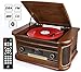 Produktbild D & L 7-in-1 DAB Plattenspieler Vintage Holz mit Bluetooth, UKW-Radio, integrierte Stereo-Lautsprecher, CD / MP3 / Cassette Spielen, USB Play & Encoding