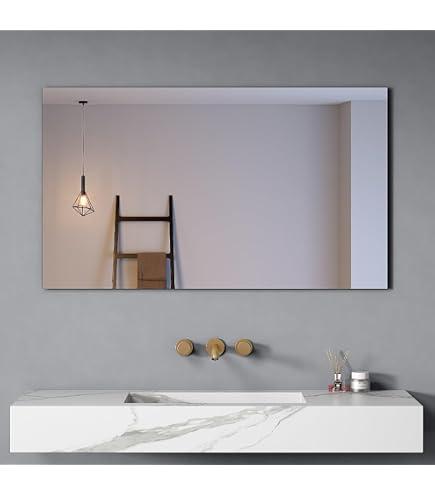 Specchio Filo Lucido Kiamami Valentina 100x70 Cm - Telaio PVC Nero Opaco, Made In Italy, Installazione Reversibile