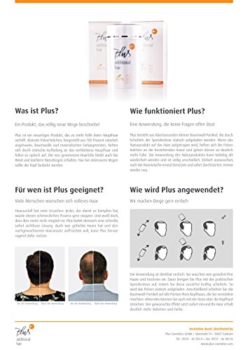 Plus additional hair Haarauffüller für Männer & Frauen – mit Soforteffekt – 25 g – gegen Teilglatze – verschiedene Farben – Haarverdichtung (schwarz) - 8