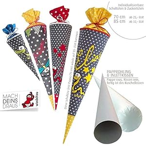 Schultüte, Zuckertüte in 70 cm oder 85 cm, grau Sterne weiß inklusive Papprohling mit vielen Personalisierungsmöglicheiten, als Kuschelkissen weiter nutzbar