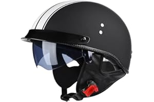 RHBDDHV Casque Moto Vintage Casques Jet avec Visière Casques Bols Casque Mobylette avec Lunettes Homologué ECE Rétro Demi Casque Moto Vélo Scooter Chopper pour Adultes Homme et Femme