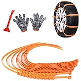 Luerme 10 PCS Car Tire Anti-skid Chain Snow Chains Tire Anti-slip Chain with Snow Shovel and Anti-skid Gloves, for Sand Road Snow Road