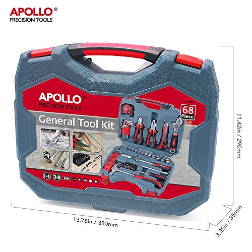 68-teiliges Heim- & Garagen-Werkzeugset einschließlich schwerem 200g Schlosserhammer, 200mm verstellbarem Schraubenschlüssel, metrischen Steckschlüsseln (4 bis 17mm) und 3/8 Zoll Ratschengriff- alles in stabiler Aufbewahrungsbox - 6