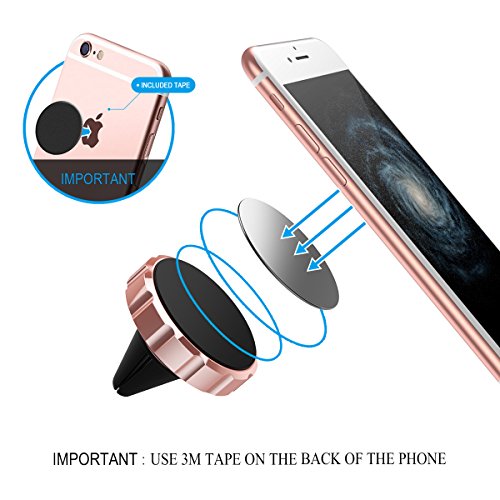 WorCord Supporti Auto a Bocchette d'Aria Magnetico Universale per Cellulare Porta Telefono per iPhone 7, 6s, 5s, Galaxy S8, S7, S6 e altri Smartphones - Rosa