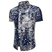 Price comparison product image Men's Shirts Fancy Vintage Ink Dyeing Printed Short Sleeve Lapel Slim Fit Button Down Summer Casual Workout Sports Party Beach Tees Tops (L, Blue)