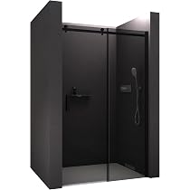 BERNSTEIN Eckduschkabine 110x80 Cm – Schiebetür, 6mm ESG-Glas Grau, Nano-Beschichtung, Schwarzes Profil