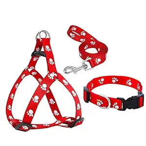 PSK PET MART Paw Print Puppy Harness Leash Collar Set Combo Offer of Small Dog Harness + Leash + Collar Set ( Color May Very )