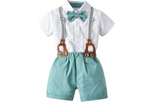 GAJAOUS Costumes de Gentleman pour bébés garçons, Barboteuse à Manches Courtes avec nœud Papillon pour Enfants + Short à Bretelles