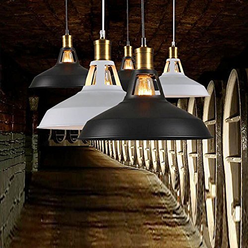 HimanJie Halbkreis Vintage Metallschirm für Lampe E27 Pendelleuchte Decken Retro(Schwarz) - 4
