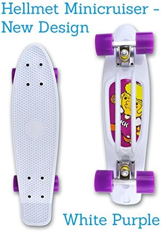 Hellmet 'Vinylc Cruiser Mini Cruiser Skateboard – 22 inch – Penny Style Complete Longboard – White Lilac – Premium Quality